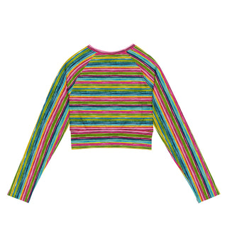 pink and green stripes long  yoga crop top - breathable fit for flow, flexibility, and powerful performance
