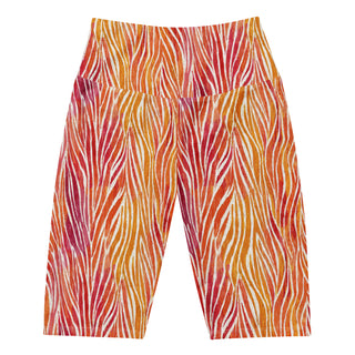 Coral and Yellow Zebra Stripes Workout Shorts
