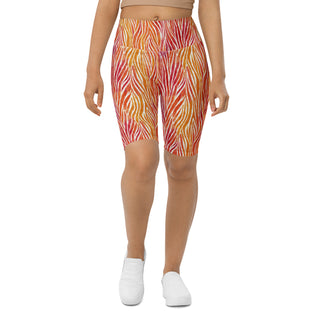 Coral and Yellow Zebra Stripes Workout Shorts
