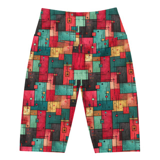 Red & Turquoise Squares Workout Shorts