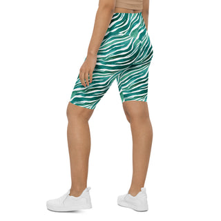 Turquoise Zebra Stripes Workout Shorts