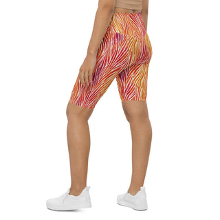 Coral and Yellow Zebra Stripes Workout Shorts