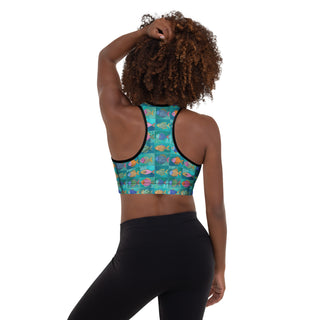 Turquoise Fish Padded Athletic Bra