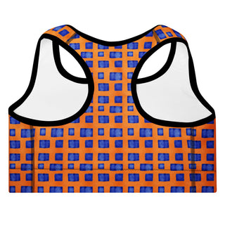 Blue & Orange Pixels Padded Athletic Bra