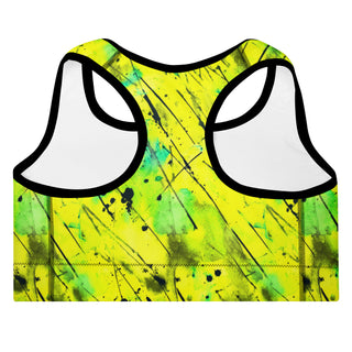 Neon Yellow Graffiti Padded Athletic Bra