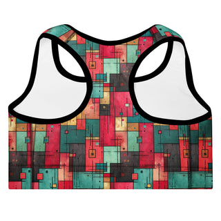 Red & Turquoise Squares Padded Athletic Bra