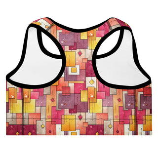 Pink & Yellow Squares Padded Athletic Bra