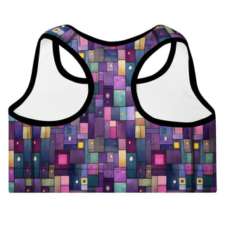 Purple Squares Padded Athletic Bra