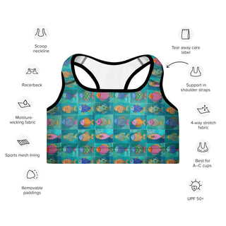 Turquoise Fish Padded Athletic Bra