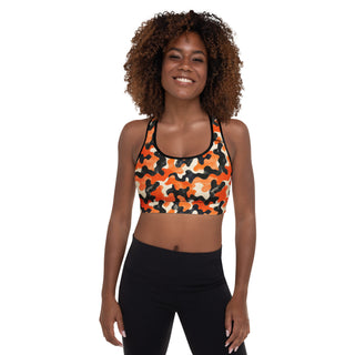 Black & orange Camo Padded Athletic Bra