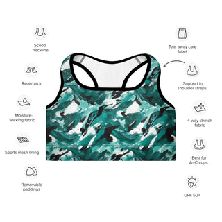 Teal Camo Padded Athletic Bra