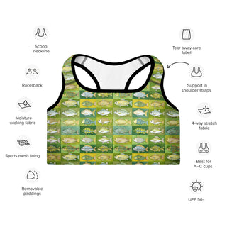 Bright Green Fish Padded Athletic Bra