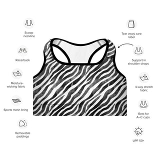 Black & White Zebra Stripes Padded Athletic Bra