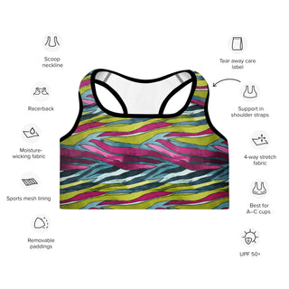Rainbow Zebra Stripes Padded Athletic Bra