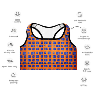 Blue & Orange Pixels Padded Athletic Bra