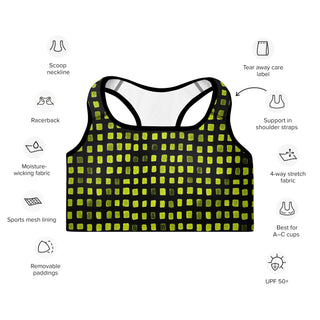 Black & Green Pixels Padded Athletic Bra