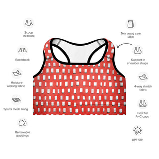Red Pixels Padded Athletic Bra