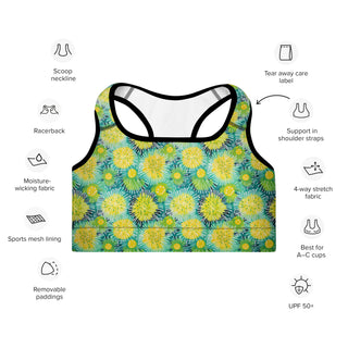 Yellow Sea Urchins Padded Athletic Bra