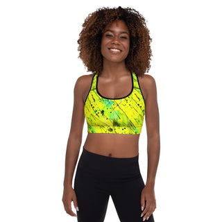 Neon Yellow Graffiti Padded Athletic Bra