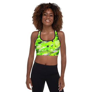 Neon Green Graffiti Padded Athletic Bra