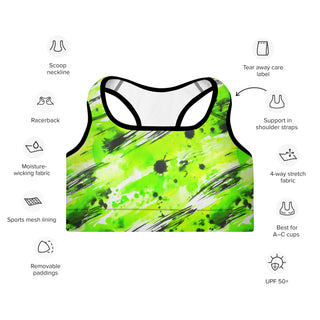 Neon Green Graffiti Padded Athletic Bra