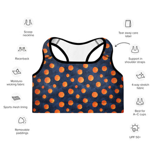 Navy & Orange Dots Padded Athletic Bra