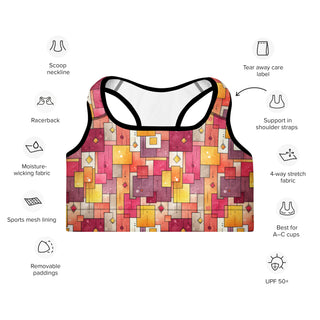 Pink & Yellow Squares Padded Athletic Bra