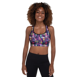 Purple Squares Padded Athletic Bra