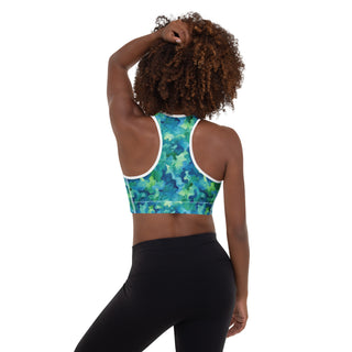 Blue & Green Camo Padded Athletic Bra