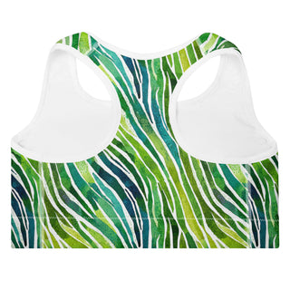 Green Zebra Stripes Padded Athletic Bra