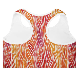 Coral & yellow Zebra Stripes Padded Athletic Bra