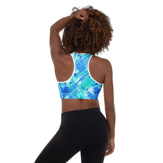 Neon Blue Graffiti Padded Athletic Bra