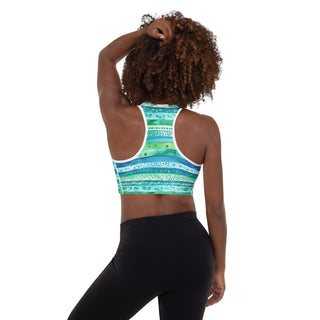 Aqua Blue Stripes Padded Athletic Bra