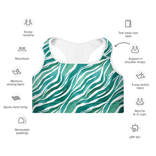Turquoise Zebra Stripes Padded Athletic Bra