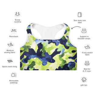 Navy & Green Camo Padded Athletic Bra