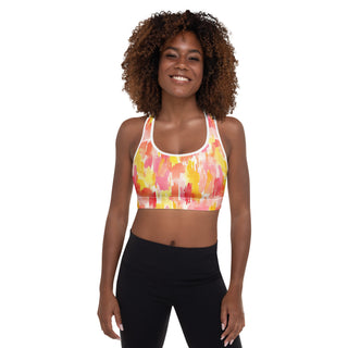 Coral & yellow Camo Padded Athletic Bra