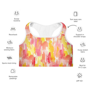 Coral & yellow Camo Padded Athletic Bra
