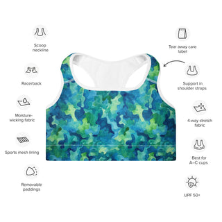 Blue & Green Camo Padded Athletic Bra