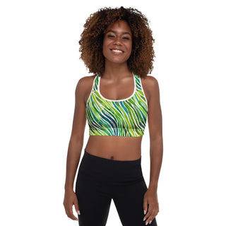 Green Zebra Stripes Padded Athletic Bra