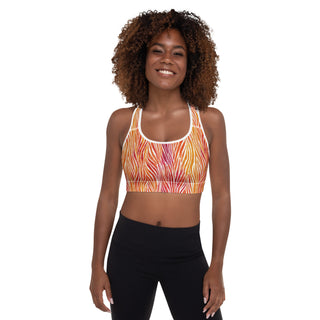 Coral & yellow Zebra Stripes Padded Athletic Bra
