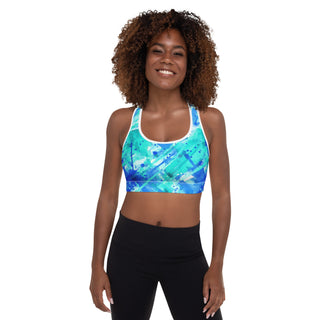 Neon Blue Graffiti Padded Athletic Bra
