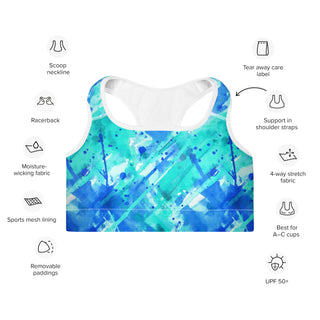 Neon Blue Graffiti Padded Athletic Bra
