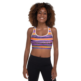 Purple & Orange Stripes Padded Athletic Bra