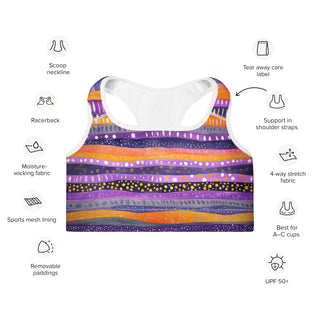 Purple & Orange Stripes Padded Athletic Bra