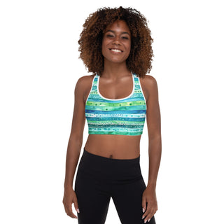 Aqua Blue Stripes Padded Athletic Bra
