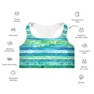 Aqua Blue Stripes Padded Athletic Bra