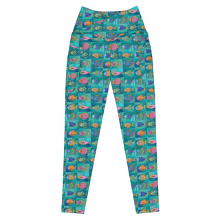 Turquoise Fish Crossover Pocket Leggings