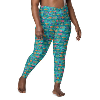 Turquoise Fish Crossover Pocket Leggings