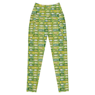 Bright Green Fish Crossover Pocket Leggings