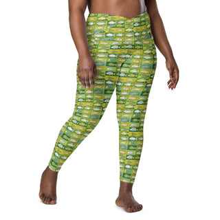 Bright Green Fish Crossover Pocket Leggings